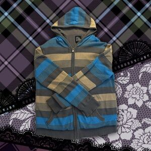 Volcom Blue and Brown Zip Up Sweater